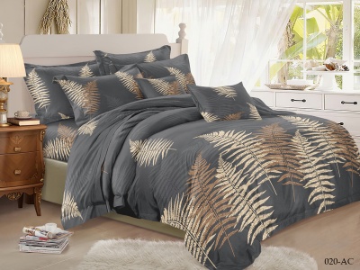 КПБ Cleo полисатин "Art Color" двуспальный 175*215*1 200*220*1(±5) 70*70*2(±2) (20/020-AC, Листья, Серый)