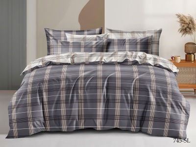 Ткань сатин набивной b-220 "Satin lux" 115 ± 5 гр/м2 (745-sl(A), Клетка, Бежевый)