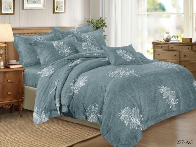 КПБ Cleo полисатин "Art Color" полуторный 145*215*1 150*220*1(±5) 70*70*2(±2) (15/277-AC, Листья, Зеленый)