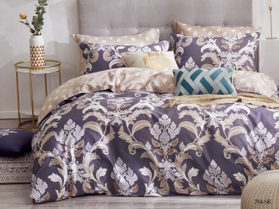 КПБ Cleo сатин набивной "Satin de Luxe" евро 200*220*1 230*250*1(±5) 50*70+5*2 70*70*2(±2) (31/784-SK, Узоры, Фиолетовый)