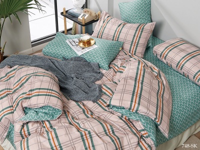 КПБ Cleo сатин набивной "Satin de Luxe" двуспальный 180*210*1 230*240*1(±5) 70*70*2(±2) (20/748-SK, Клетка, Мультиколор)