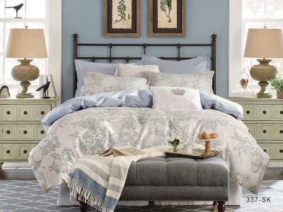 КПБ Cleo сатин набивной "Satin de Luxe" полуторный 150*210*1 160*230*1(±5) 50*70*2(±2) (16/337-SK, Цветы, Бежевый)