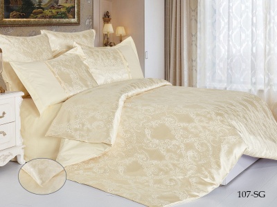 КПБ Cleo "Satin Jacquard" двуспальный 180*215*1 220*240*1(±5) 50*70+5*2(±2) 70*70*2(±2) (21/107-SG, Узоры, Желтый)