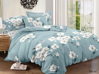 Ткань ПОЛИСАТИН 90 ± 5 гр/м2 (050-AC(A), Цветы, Голубой)