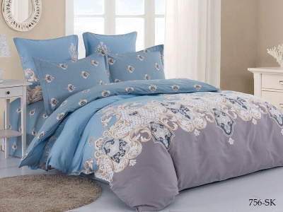 КПБ Cleo сатин набивной "Satin de Luxe" двуспальный 180*210*1 230*240*1(±5) 70*70*2(±2) (20/756-SK, Узоры, Мультиколор)