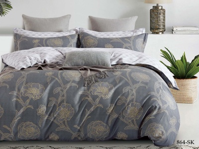 КПБ Cleo сатин набивной "Satin de Luxe" полуторный 150*210*1 160*230*1(±5) 70*70*2(±2) (15/864-SK, Цветы, Мультиколор)