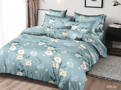 КПБ Cleo полисатин "Art Color" дуэт 145*215*2 220*240*1(±5) 50*70*2(±2) 70*70*2(±2) (41/129-AC, Цветы, Голубой)