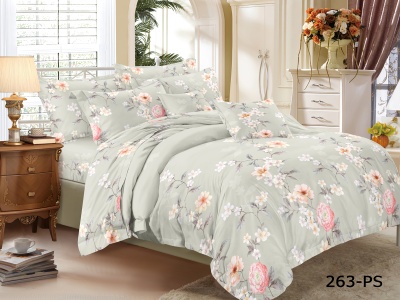 Ткань ПОЛИСАТИН 90 ± 5 гр/м2 (ps) (263(A)-ps, Цветы, Серый)