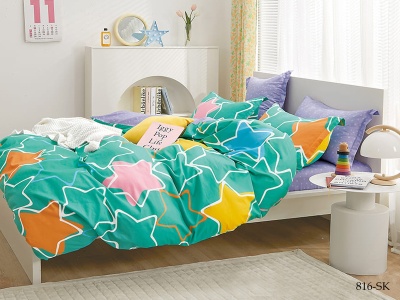 КПБ Cleo сатин набивной "Satin de Luxe" двуспальный 180*210*1 230*240*1(±5) 50*70*2(±2) (22/816-SK, Звезды, Мультиколор)