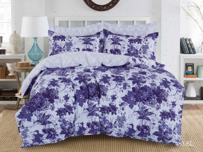 КПБ Cleo сатин набивной "Satin Lux" двуспальный 175*215*1 200*220*1(±5) 70*70*2(±2) (20/483-SL, Цветы, Фиолетовый)