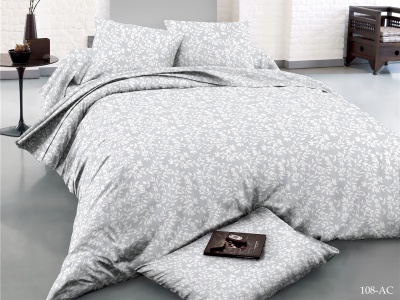 КПБ Cleo полисатин "Art Color" дуэт 145*215*2 220*240*1(±5) 50*70*2(±2) 70*70*2(±2) (41/108-AC, Листья, Серый)