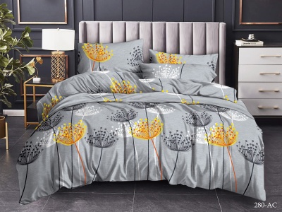 КПБ Cleo полисатин "Art Color" полуторный 145*215*1 150*220*1(±5) 70*70*2(±2) (15/280-AC, Цветы, Серый)