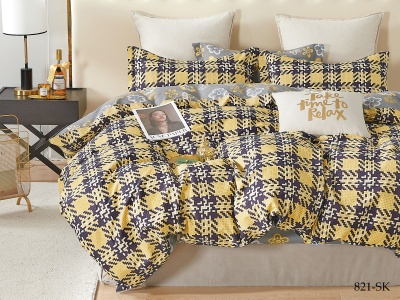 КПБ Cleo сатин набивной "Satin de Luxe" полуторный 150*210*1 160*230*1(±5) 50*70*2(±2) (16/821-SK, Клетка, Мультиколор)