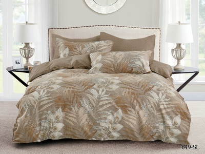 КПБ Cleo сатин набивной "Satin Lux" двуспальный 175*215*1 200*220*1(±5) 70*70*2(±2) (20/649-SL, Ветви, Коричневый)