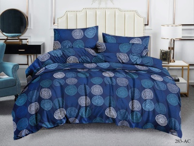 КПБ Cleo полисатин "Art Color" полуторный 145*215*1 150*220*1(±5) 70*70*2(±2) (15/283-AC, Круги, Синий)