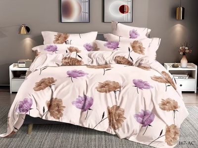 КПБ Cleo полисатин "Art Color" полуторный 145*215*1 150*220*1(±5) 70*70*2(±2) (15/167-AC, Цветы, Кремовый)