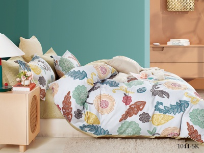 КПБ Cleo сатин набивной "Satin de Luxe" полуторный 150*210*1 160*230*1(±5) 70*70*2(±2) (15/1044-SK, Растения, Мультиколор)