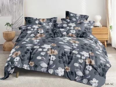 КПБ Cleo полисатин "Art Color" полуторный 145*215*1 150*220*1(±5) 70*70*2(±2) (15/168-AC, Растения, Серый)