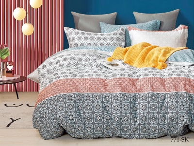 КПБ Cleo сатин набивной "Satin de Luxe" двуспальный 180*210*1 230*240*1(±5) 70*70*2(±2) (20/771-SK, Узоры, Мультиколор)