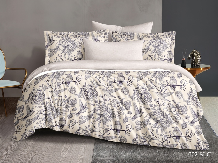 КПБ Cleo сатин набивной "Satin Lux" дуэт 145*215*2 220*240*1(±5) 50*70*2(±2) 70*70*2(±2) (41/002-SL, Оригинальное, Бежевый)