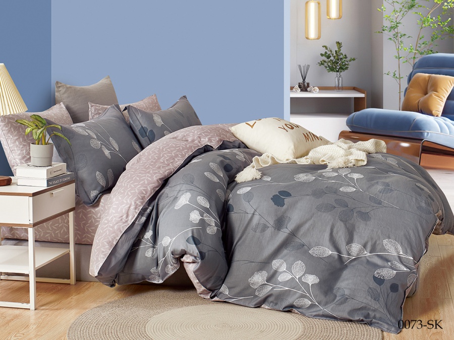 КПБ Cleo сатин набивной "Satin de Luxe" полуторный 150*210*1 160*230*1(±5) 50*70*2(±2) (16/0073-SK, Листья, Мультиколор)