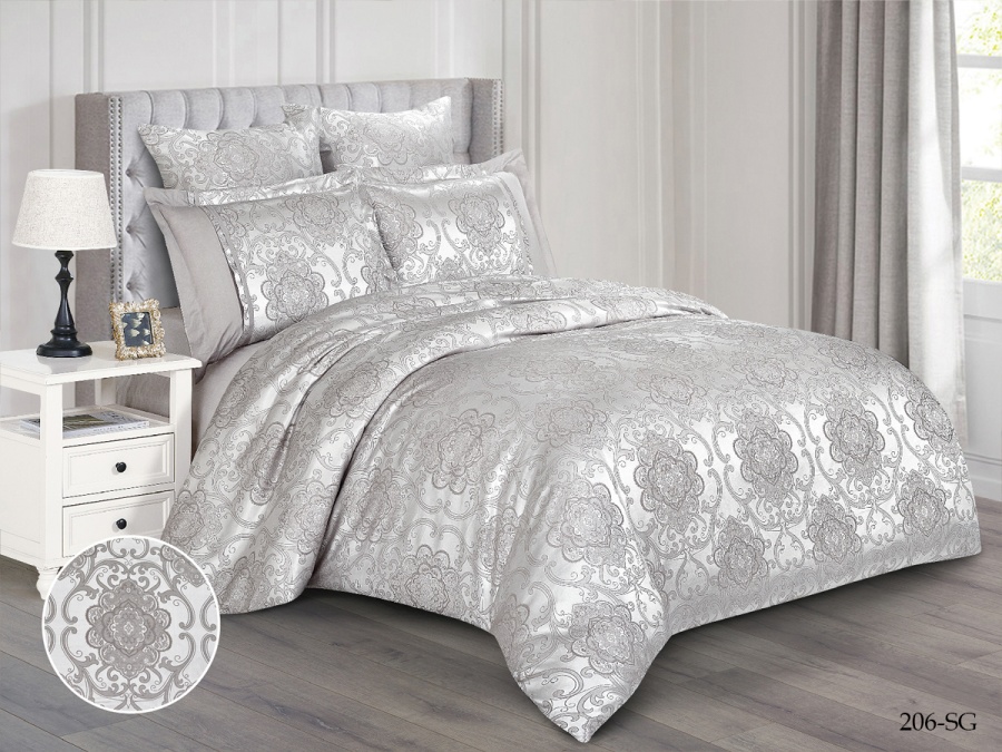 КПБ Cleo "Satin Jacquard" евро 200*220*1 230*250*1(±5) 50*70+5*2(±2) 70*70*2(±2)  (31/206-SG, Узоры, Серый)