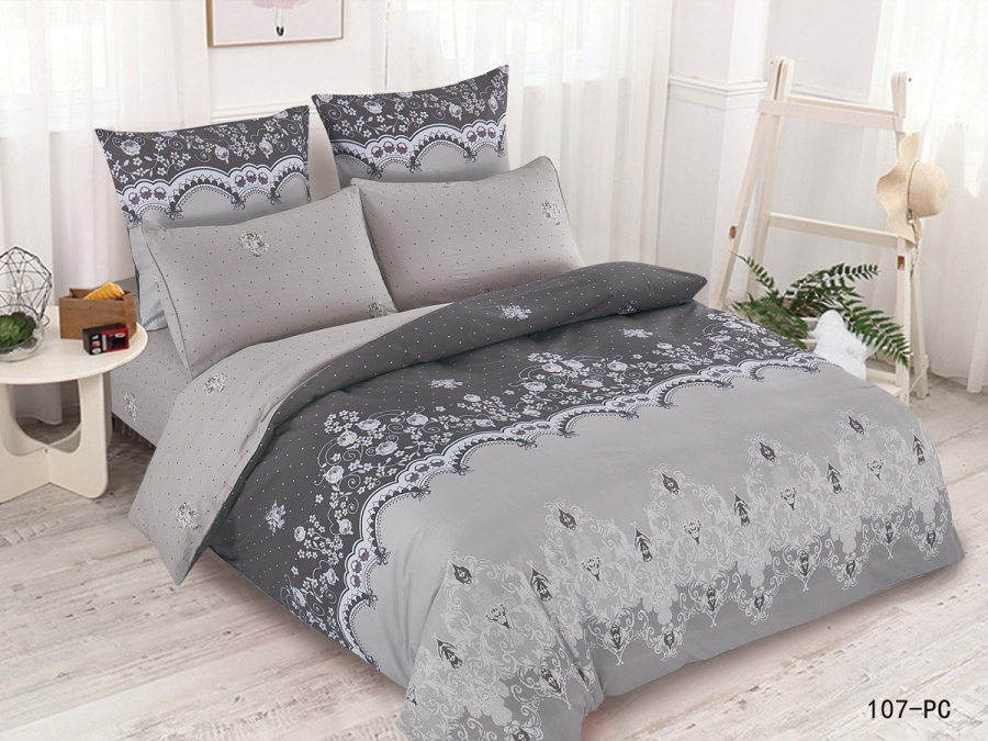 КПБ Cleo Поплин "Pure Cotton" дуэт 145*215*2 220*240*1(±5) 70*70*2(±2) в ПВХ (40/107-PC, Узоры, Серый)