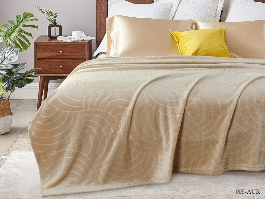 Плед CL HOME "Aura" велсофт полуторный 150*200 в атласной ленте (150/005-AUR/LA, Узоры, Кремовый)