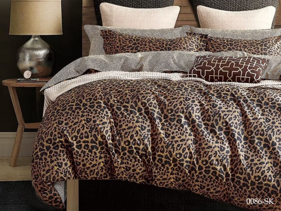 КПБ Cleo сатин набивной "Satin de Luxe" полуторный 150*210*1 160*230*1(±5) 50*70*2(±2) (16/0086-SK, Оригинальное, Коричневый)