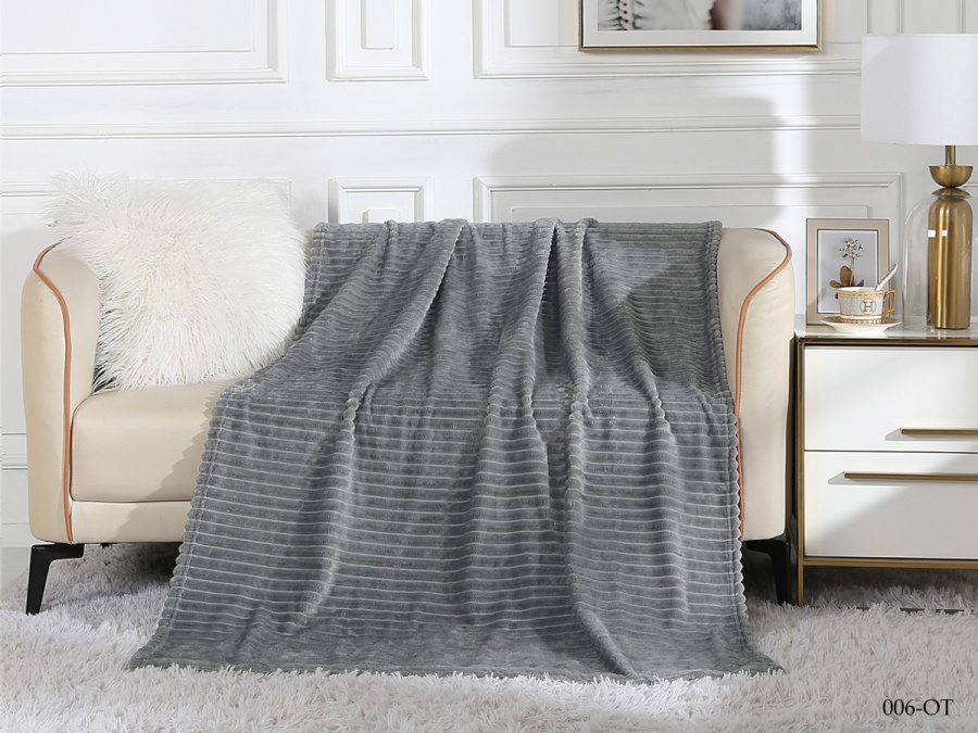 Плед Cleo "Orrizonte" велсофт двуспальный 180*200 (180/006-OT, Полоска, Серый)