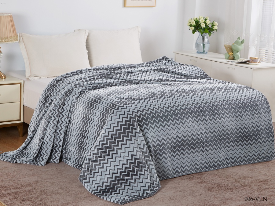 Плед CL HOME "Volna" велсофт полуторный 150*200 (150/006-VLN, Зиг-заг, Серый)