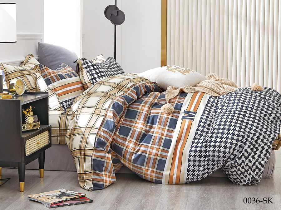 КПБ Cleo сатин набивной "Satin de Luxe" двуспальный 180*210*1 230*240*1(±5) 70*70*2(±2) (20/0036-SK, Геометрия, Мультиколор)