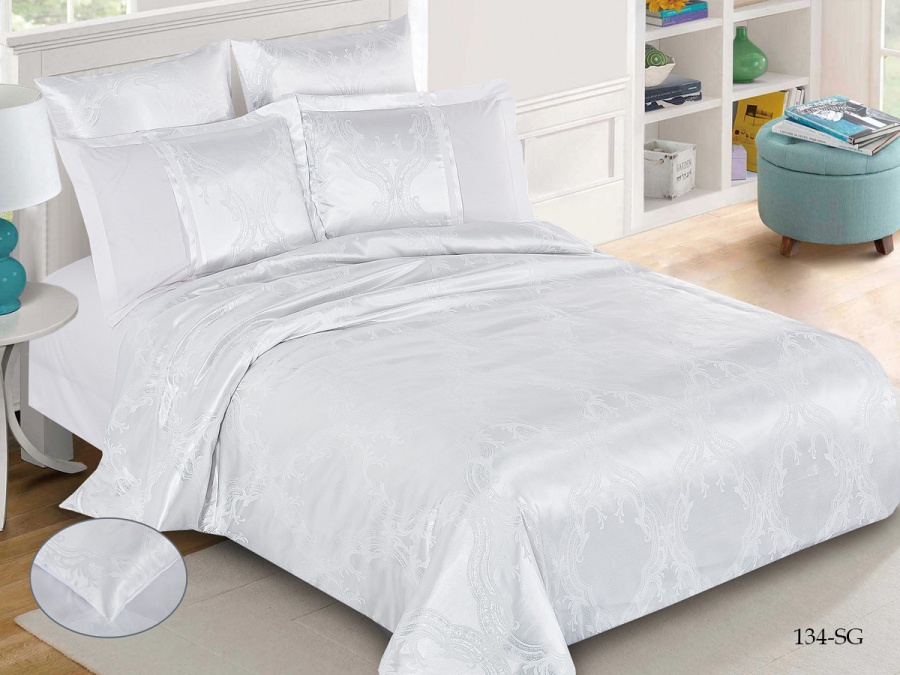 КПБ Cleo "Satin Jacquard" дуэт 150*215*2 230*250*1(±5) 50*70*2+5см(±2) 70*70*2(±2) (41/134-SG, Узоры, Белый)