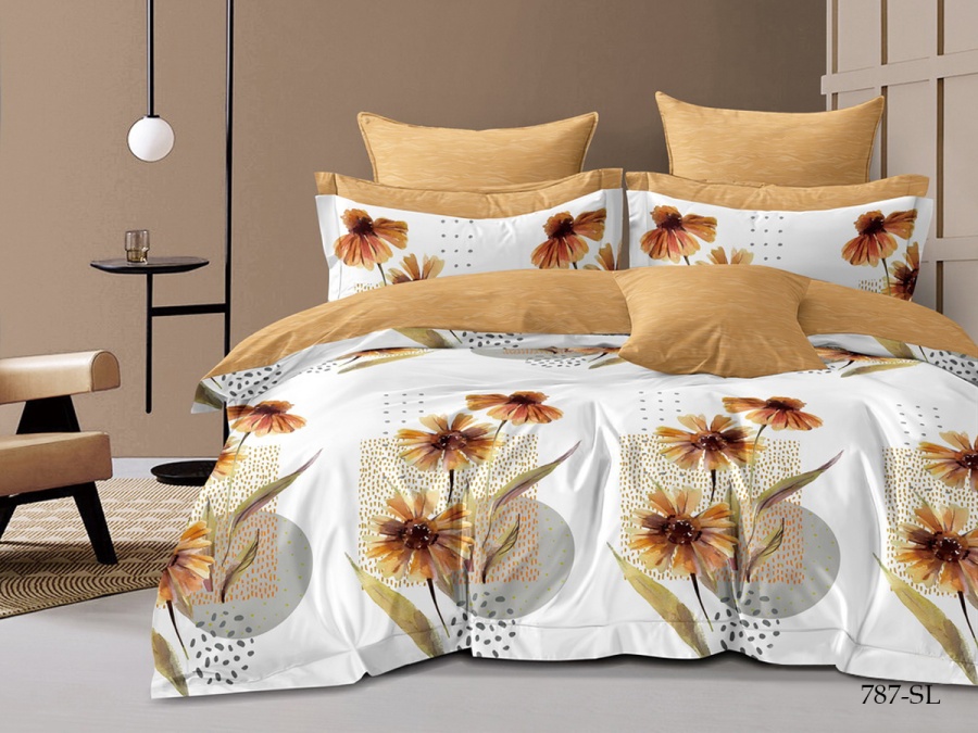 КПБ Cleo сатин набивной "Satin Lux" полуторный 145*215*1 150*220*1(±5) 70*70*2(±2) (CL15/787-SL, Цветы, Мультиколор)