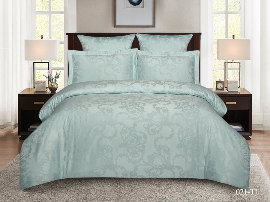 КПБ Cleo "Tencel Jacquard" двуспальный 180*210 230*250*1(±5) 50*70+5*2(±2) 70*70*2(±2) (21/021-TJ, Узоры, Зеленый)
