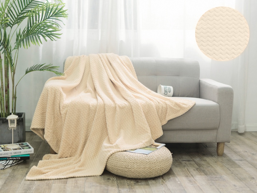 Плед Cleo "Royal plush" велсофт полуторный 150*200 (150/022-RP, Зиг-заг, Бежевый)