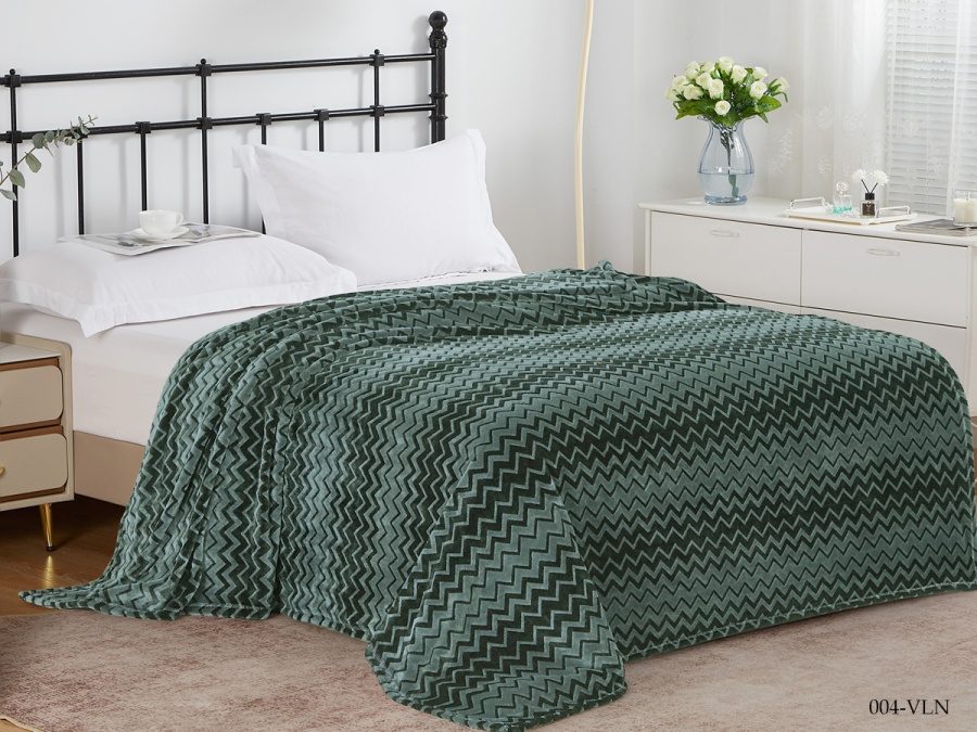 Плед CL HOME "Volna" велсофт полуторный 150*200 (150/004-VLN, Зиг-заг, Зеленый)