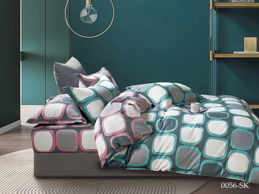 КПБ Cleo сатин набивной "Satin de Luxe" полуторный 150*210*1 160*230*1(±5) 70*70*2(±2) (15/0056-SK, Геометрия, Мультиколор)