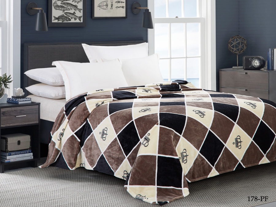 Плед Cleo "California" велсофт полуторный 150*200 (150/178-pf, Клетка, Коричневый)