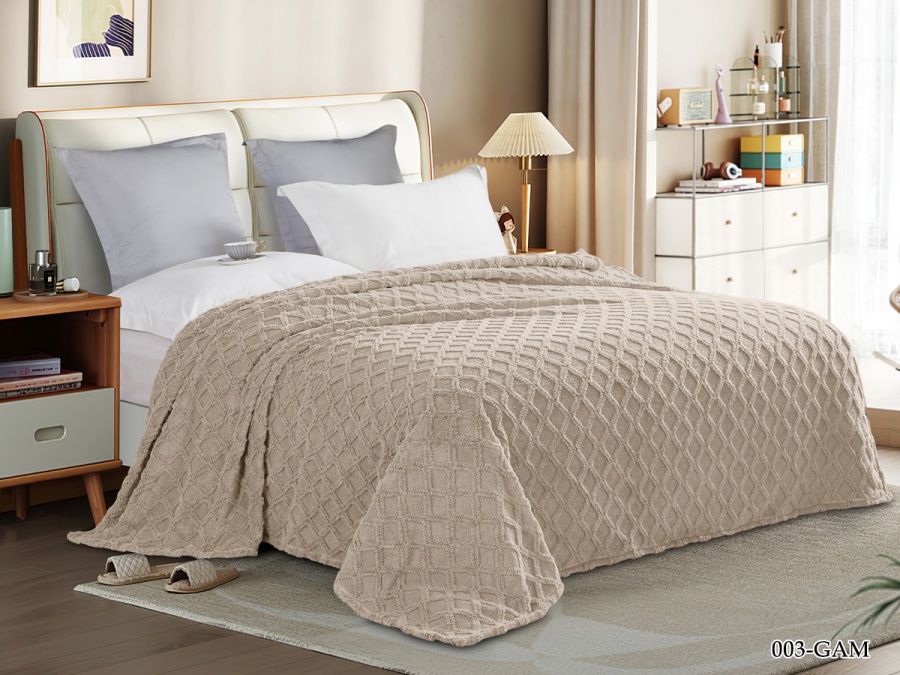 Плед Cleo "Gammi" велсофт полуторный 150*200 (150/003-GAM, Геометрия, Бежевый)