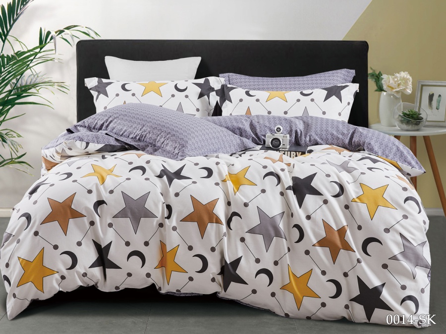 КПБ Cleo сатин набивной "Satin de Luxe" полуторный 150*210*1 160*230*1(±5) 70*70*2(±2) (15/0014-SK, Звезды, Мультиколор)