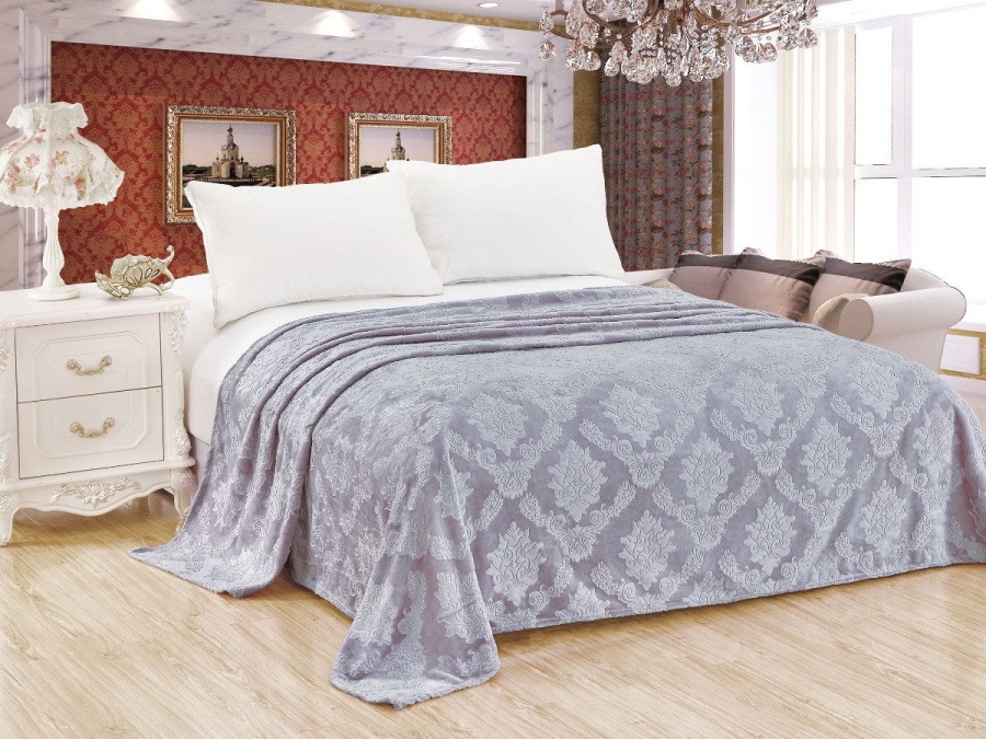 Плед CL HOME "Parma" велсофт двуспальный 180*200 в Zip-пакете (180/099-OP/ZIP, Узоры, Серый)