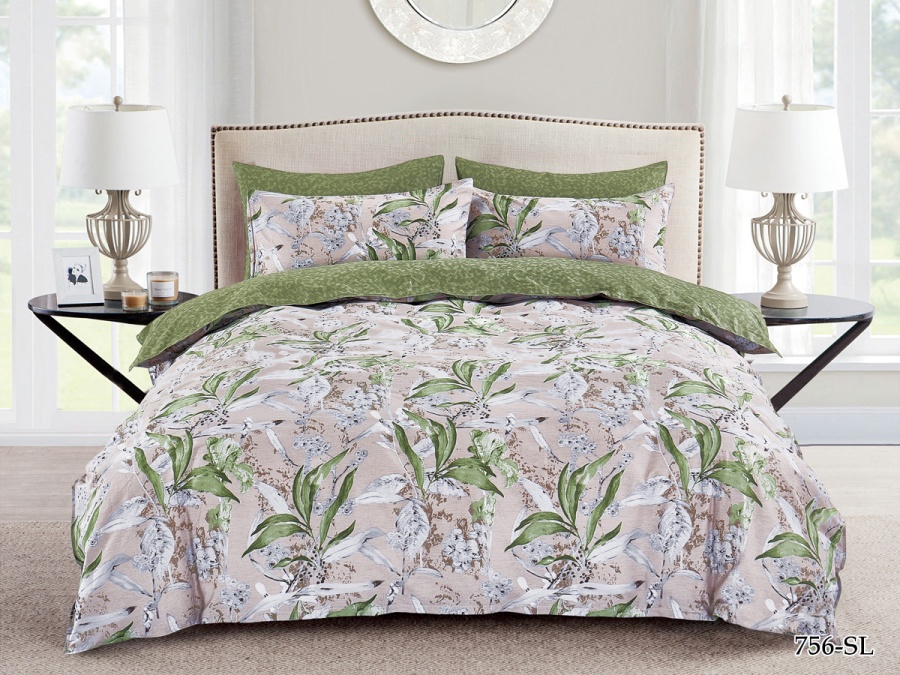 КПБ Cleo сатин набивной "Satin Lux" полуторный 145*215*1 150*220*1(±5) 70*70*2(±2) (CL15/756-SL, Растения, Мультиколор)